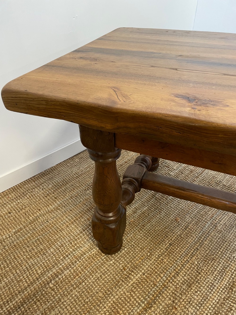 Large oak refectory table. , turned stretcher  View III