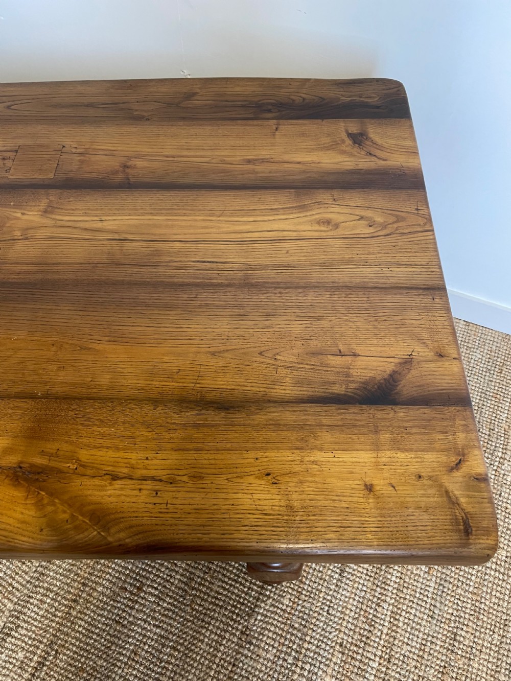 Large oak refectory table. , turned stretcher  View V
