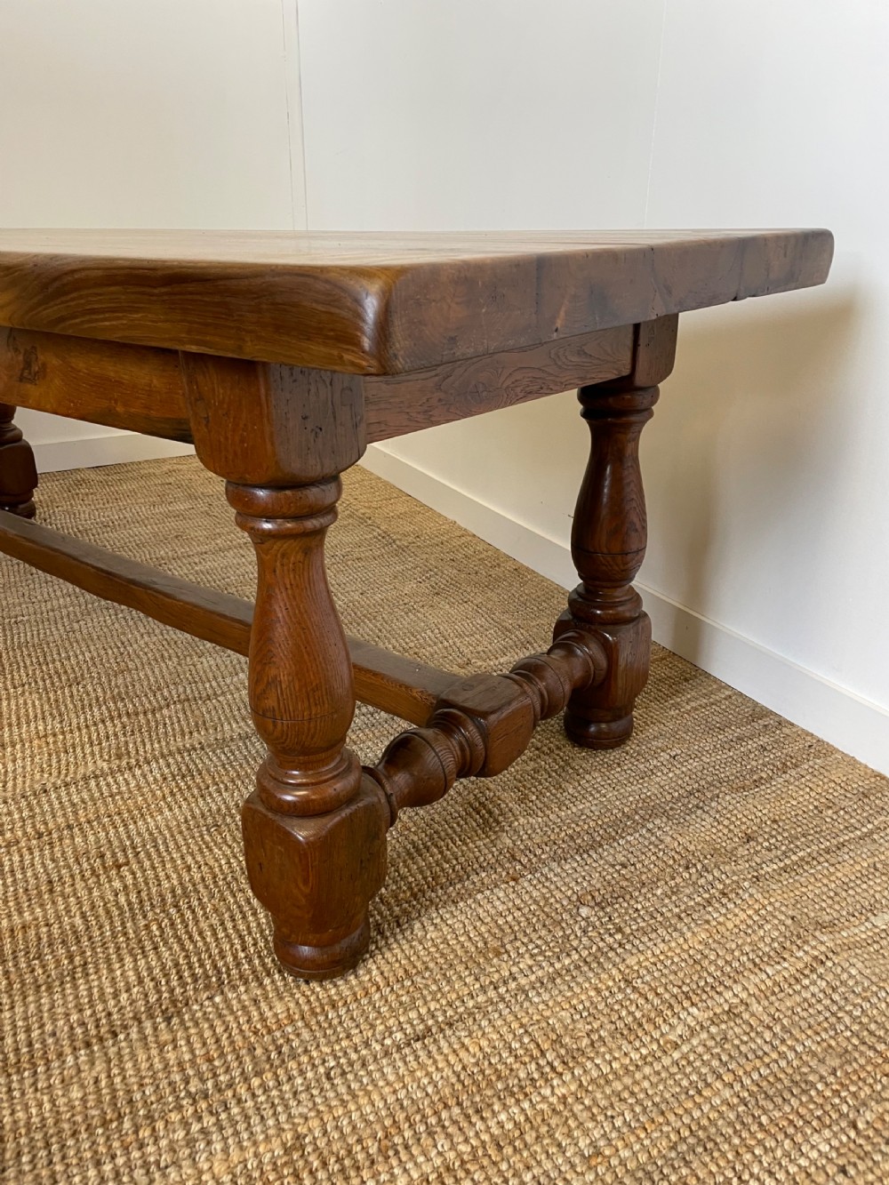 Large oak refectory table. , turned stretcher  View IX