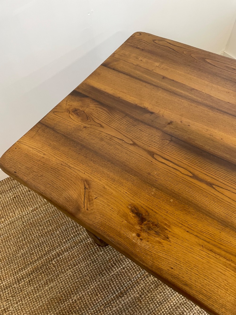 Large oak refectory table. , turned stretcher  View X