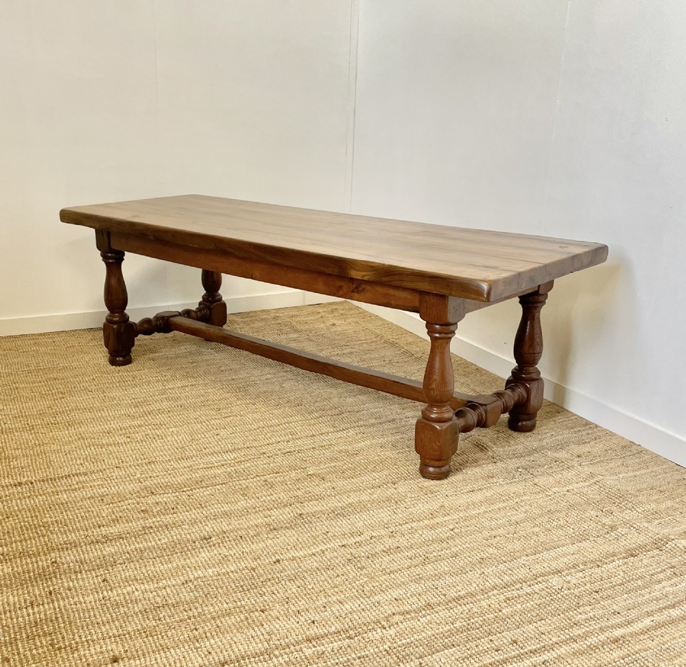 Large oak refectory table. , turned stretcher  View XI