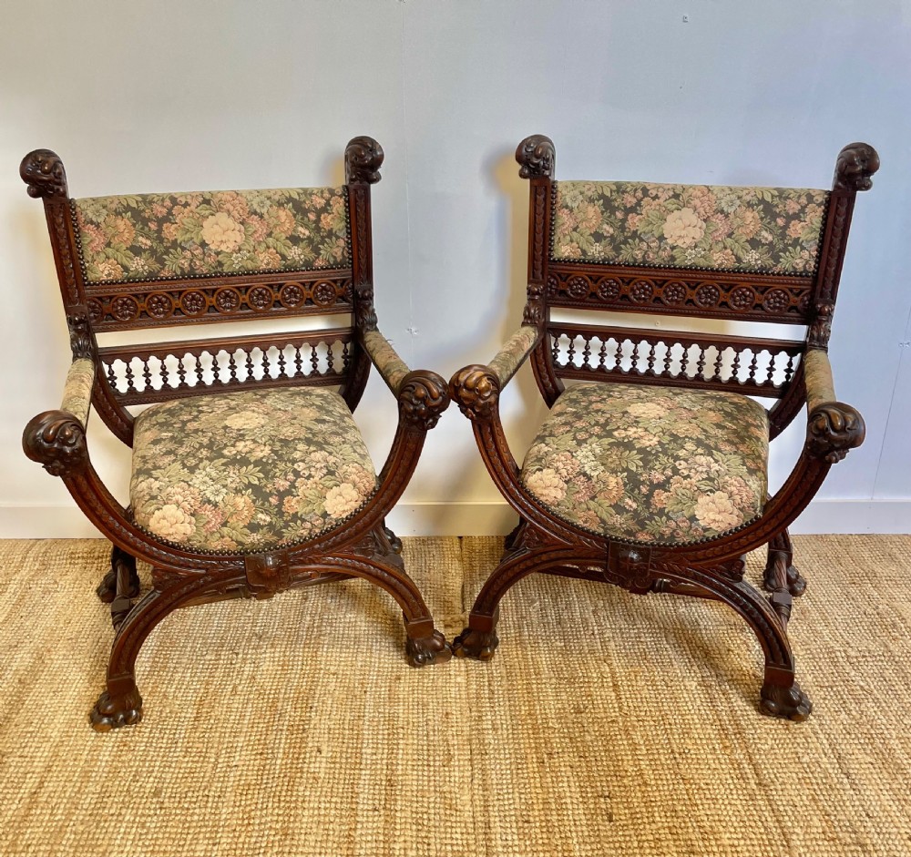 Pair of Renaissance style armchairs 