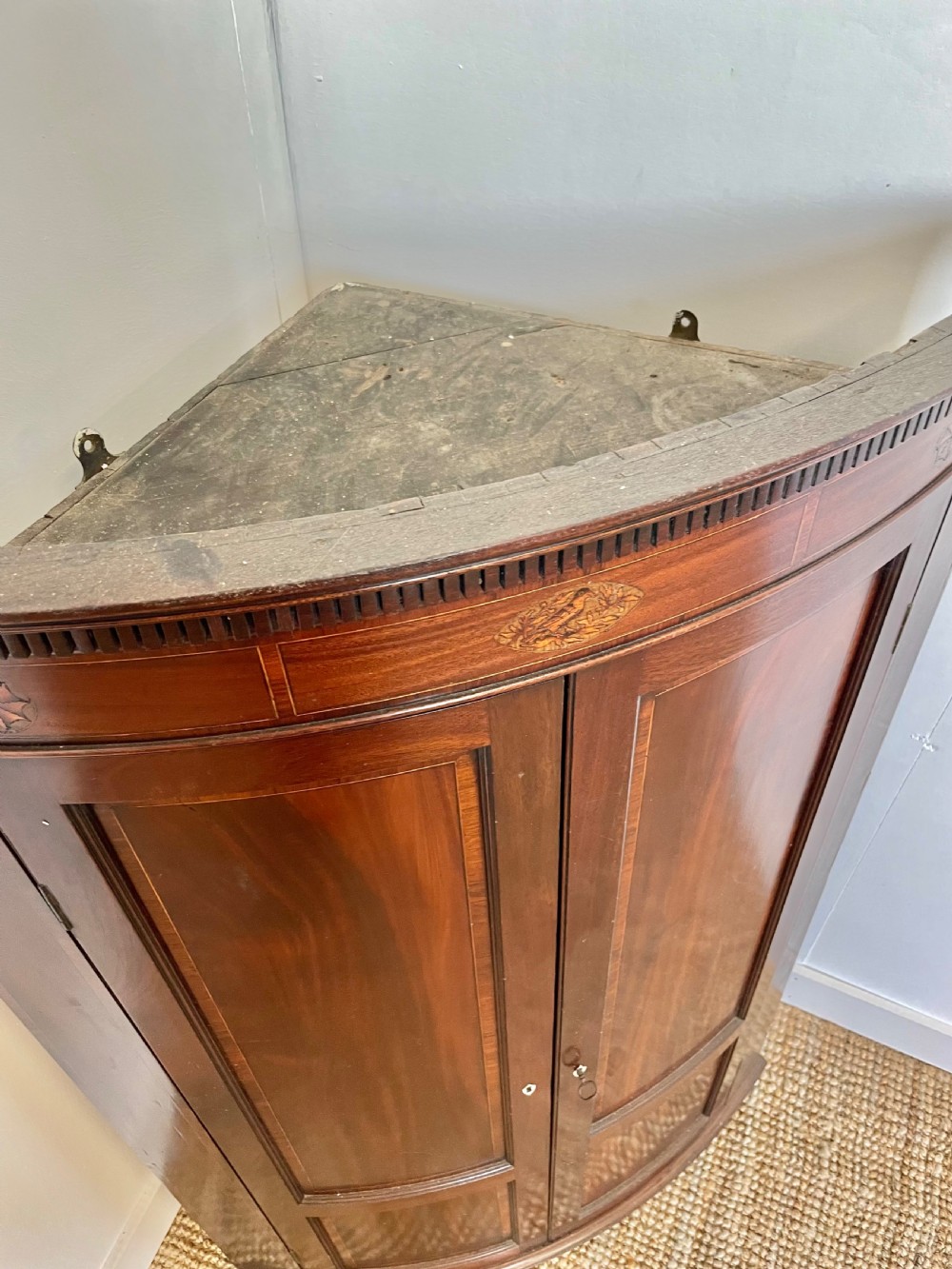 Georgian mahogany bow fronted corner cupboard  View V