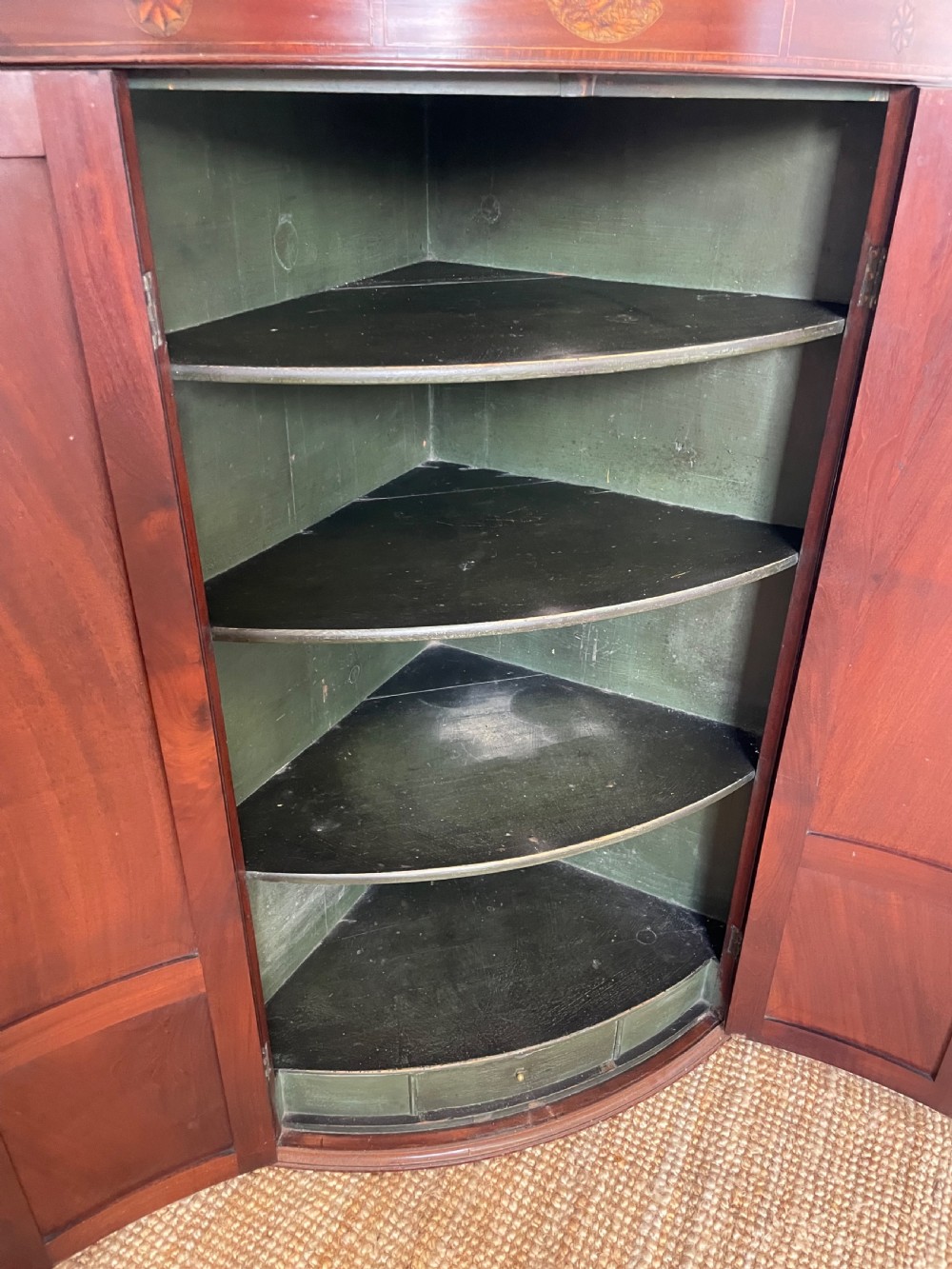 Georgian mahogany bow fronted corner cupboard  View VI