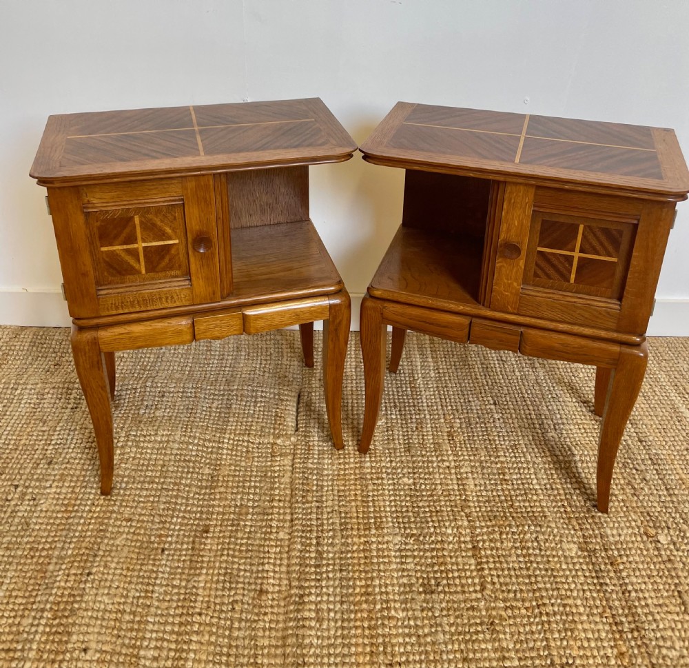 Pair of Art Deco oak and mahogany bedside cabinets