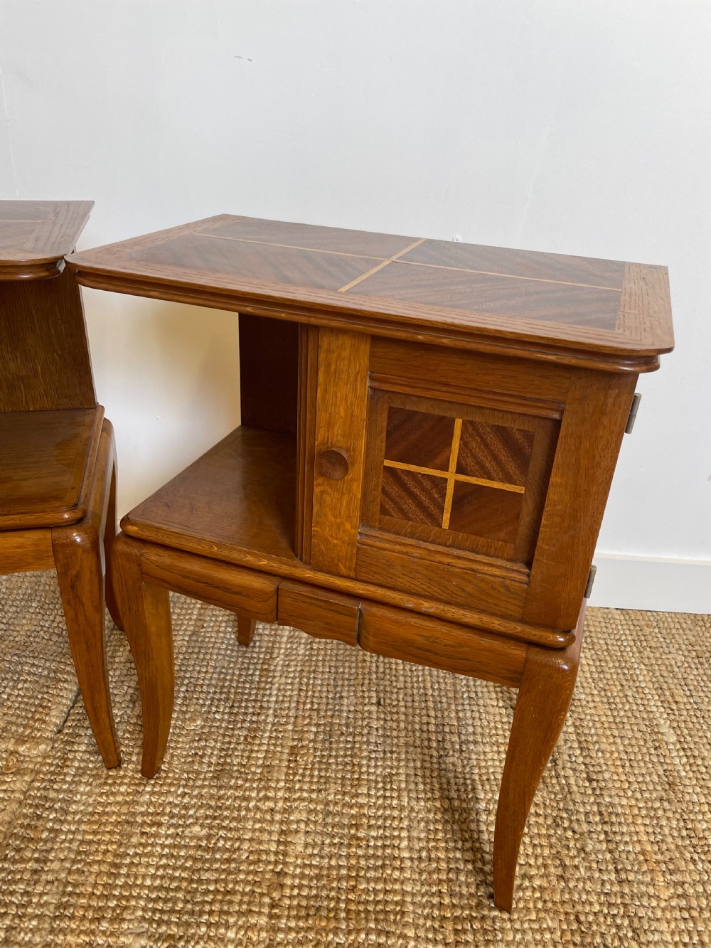 Pair of Art Deco oak and mahogany bedside cabinets View II