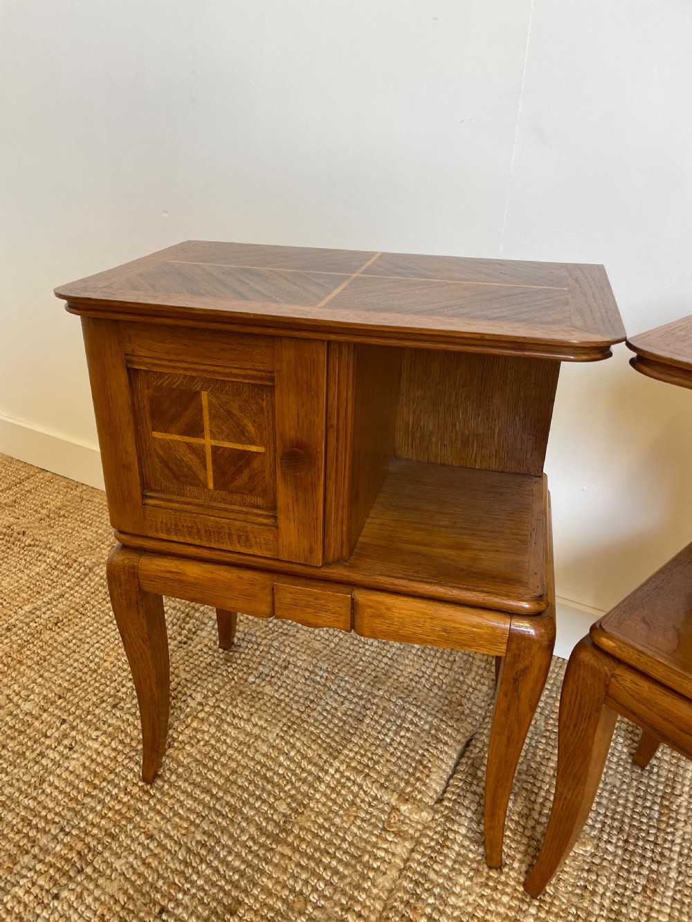 Pair of Art Deco oak and mahogany bedside cabinets View III