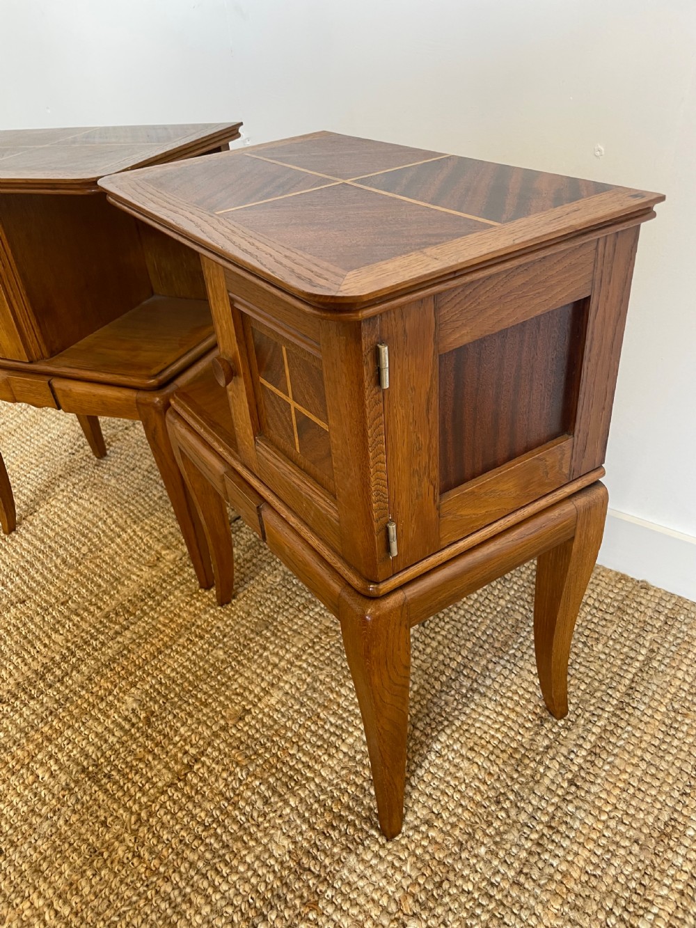 Pair of Art Deco oak and mahogany bedside cabinets View VI