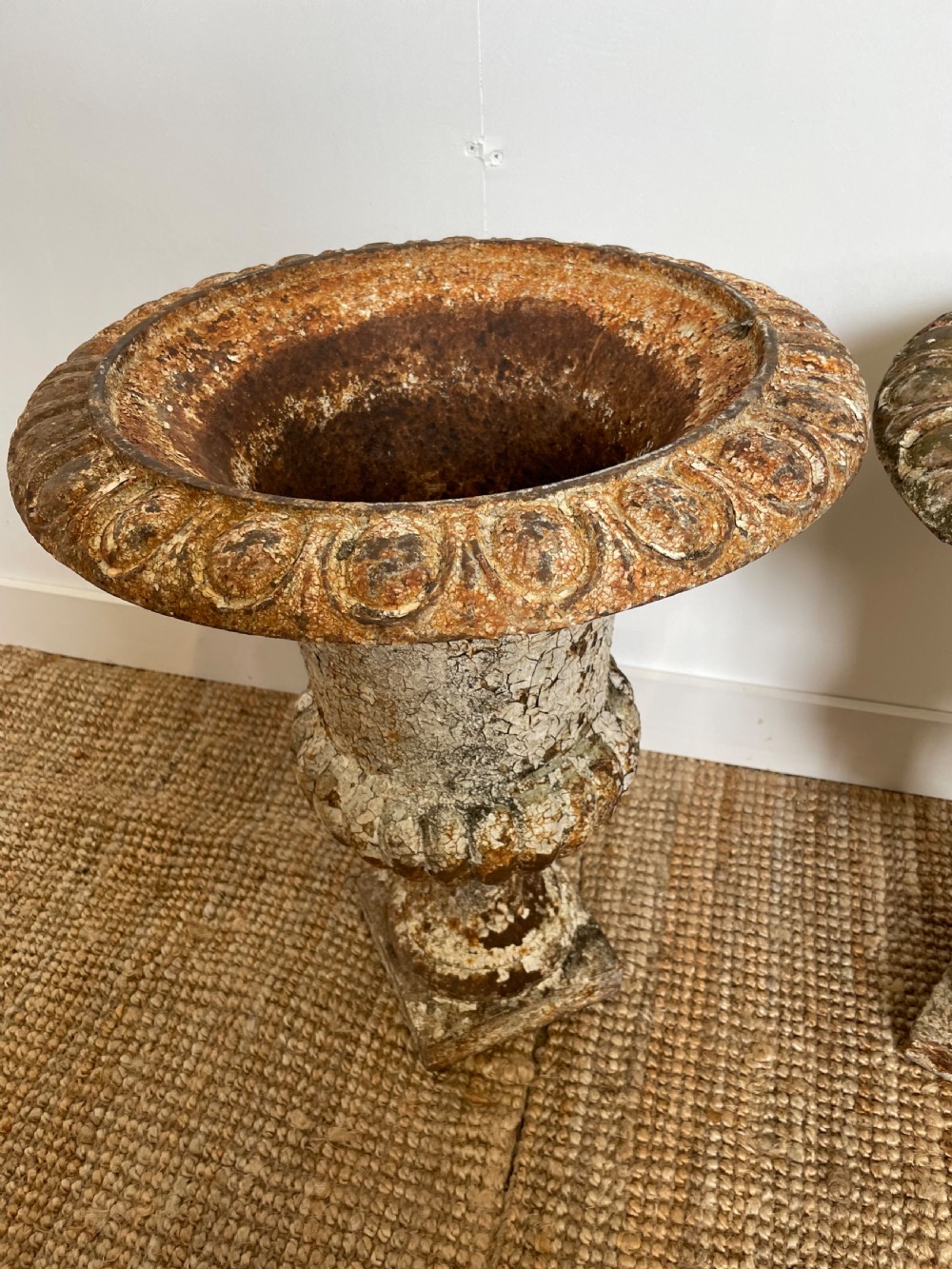 Pair of cast iron garden urns  View V