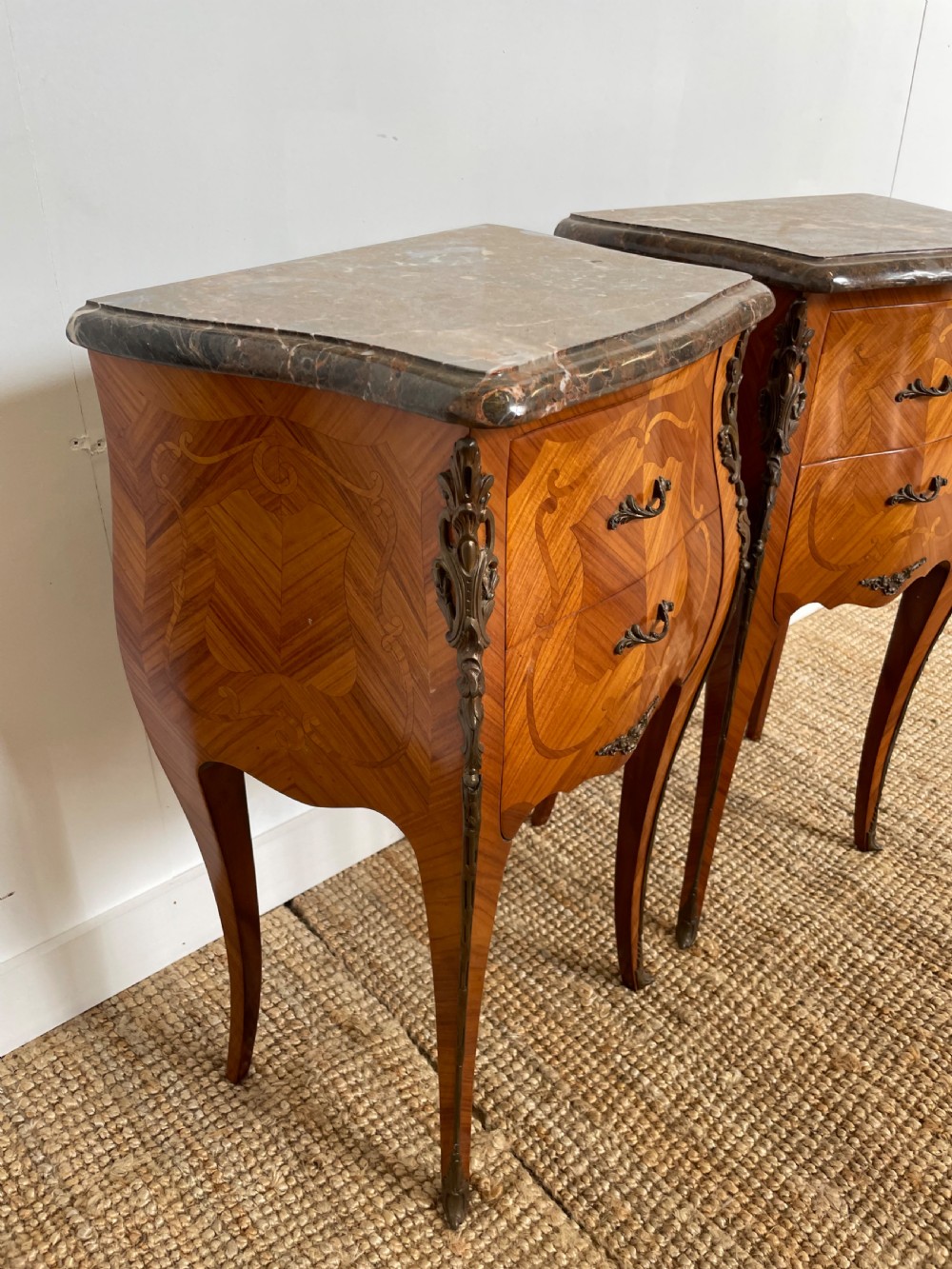 Pair of marble topped bedside cabinets  View III