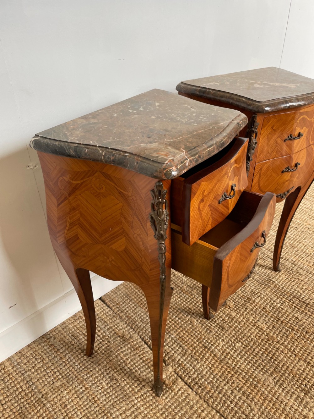 Pair of marble topped bedside cabinets  View VI