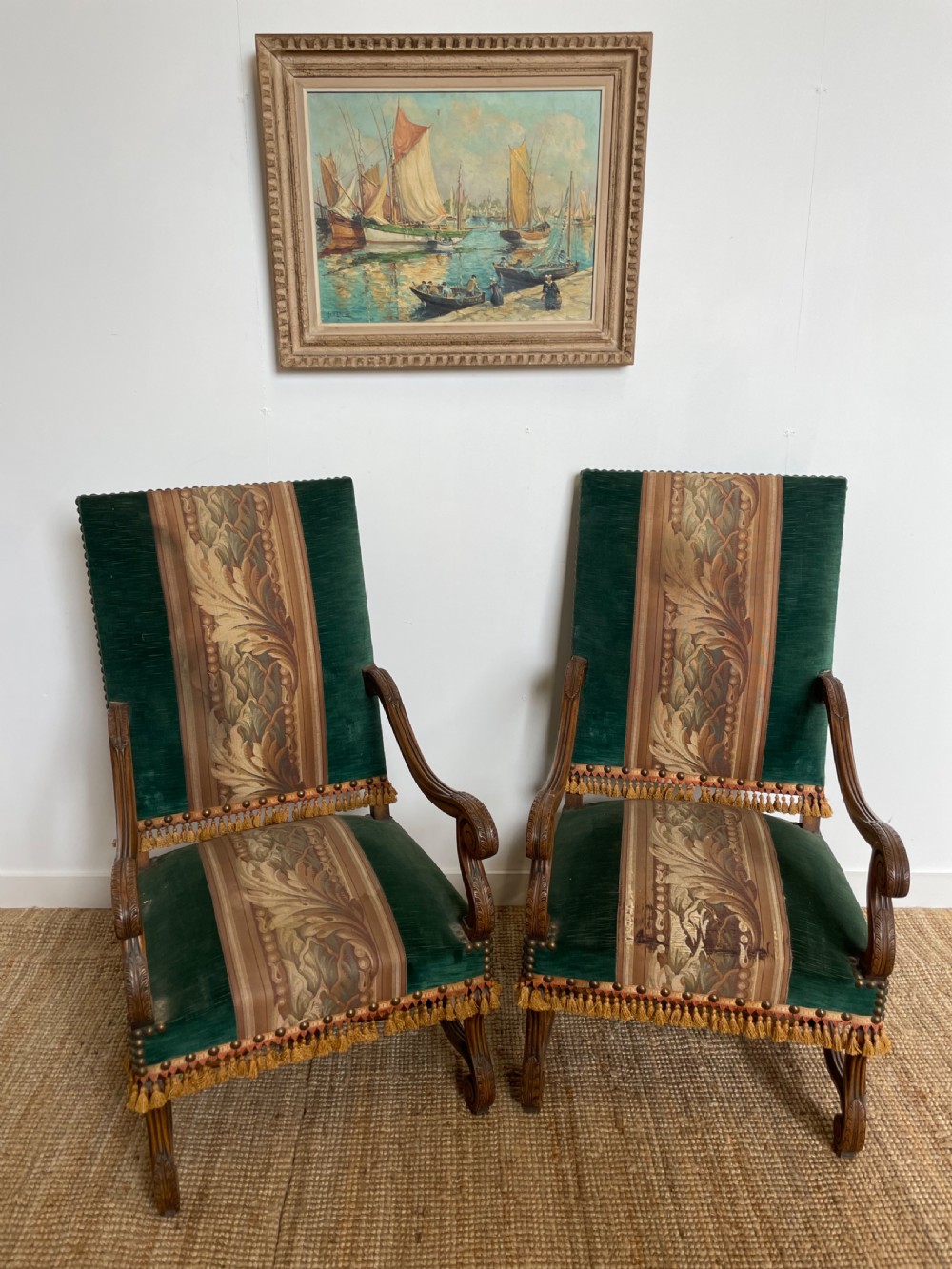 Pair of walnut armchairs 