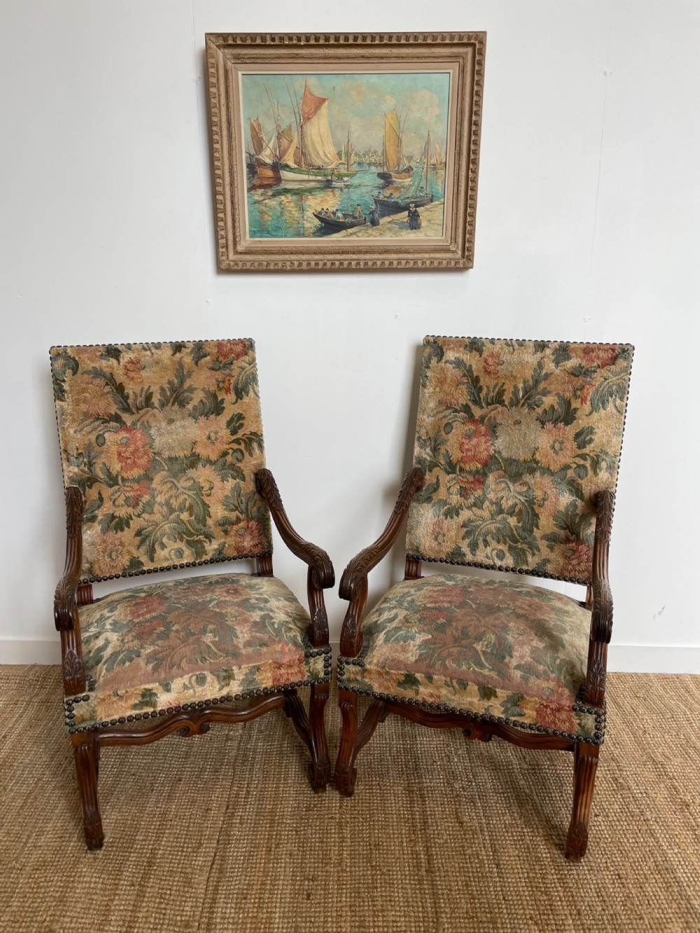 Great pair of oak framed armchairs 