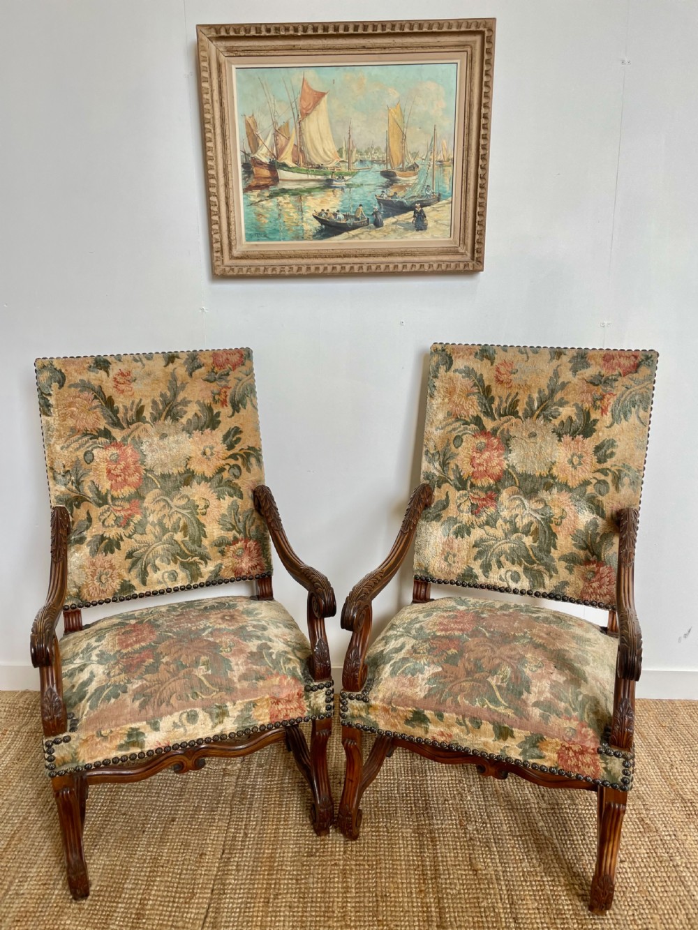 Great pair of oak framed armchairs  View II