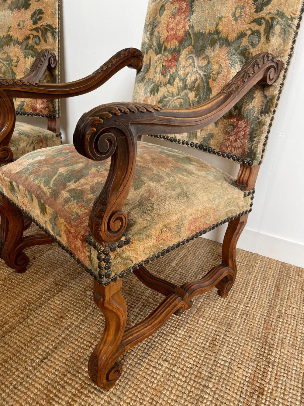 Great pair of oak framed armchairs  View V