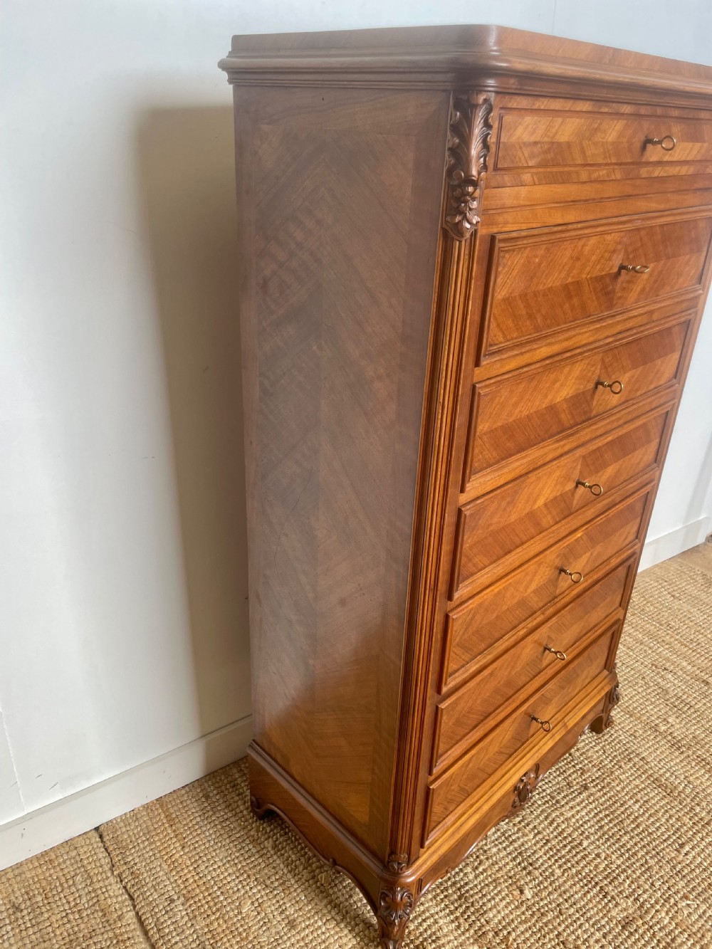 Tall narrow walnut chest of drawers View II