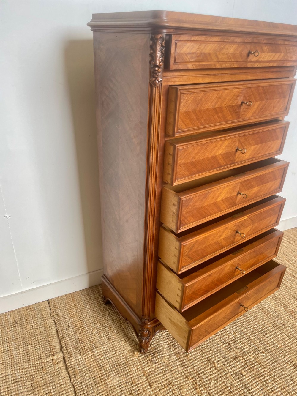 Tall narrow walnut chest of drawers View III