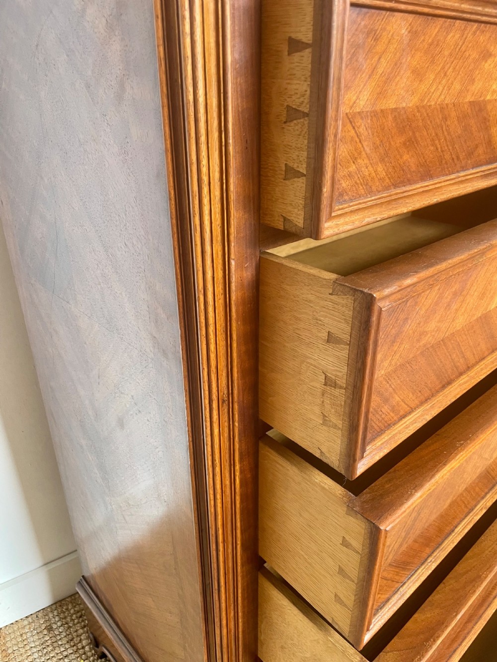 Tall narrow walnut chest of drawers View IV