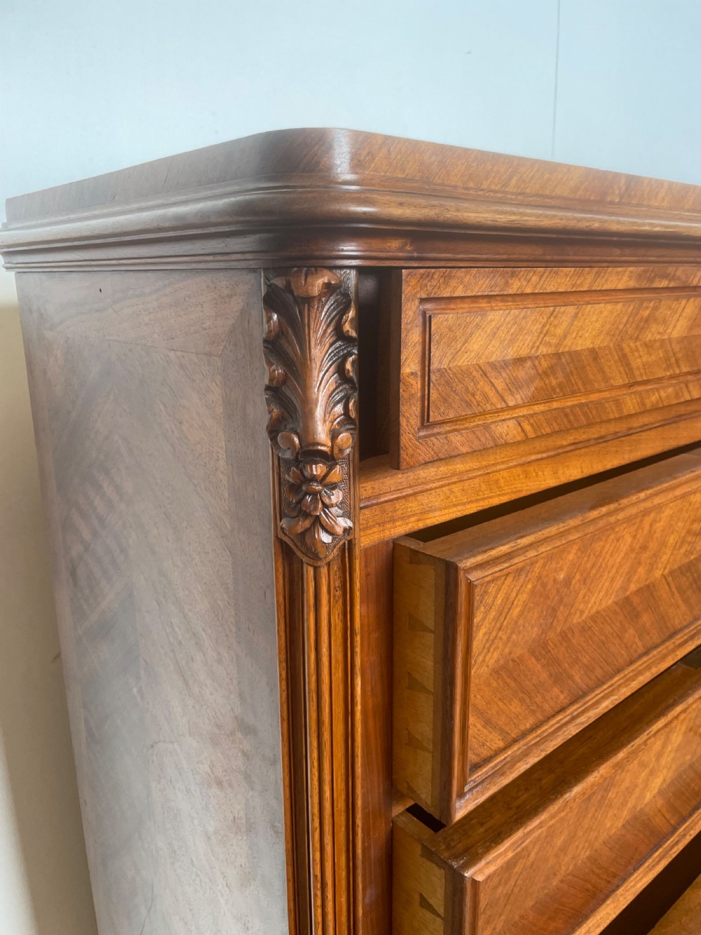 Tall narrow walnut chest of drawers View V