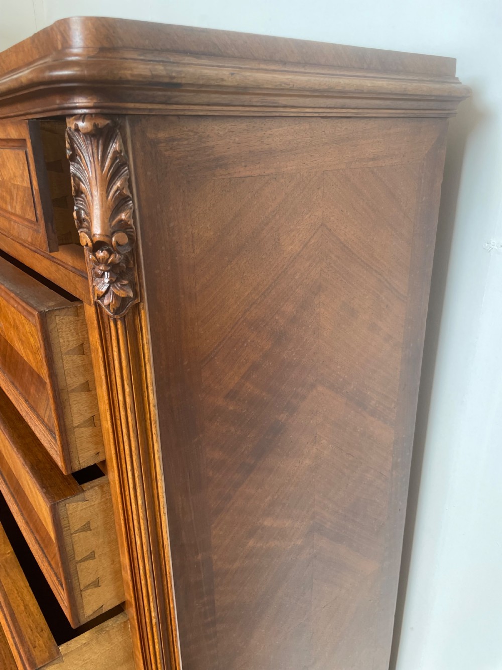 Tall narrow walnut chest of drawers View VI