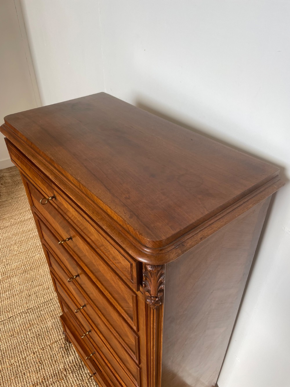 Tall narrow walnut chest of drawers View VIII