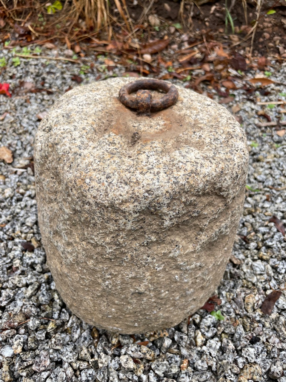 Antique granite farm weight / tethering block 