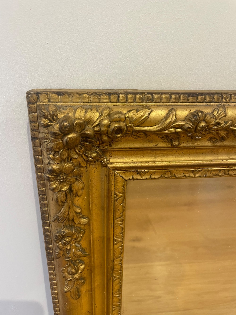 Small antique gilt mirror with floral decoration  View IV