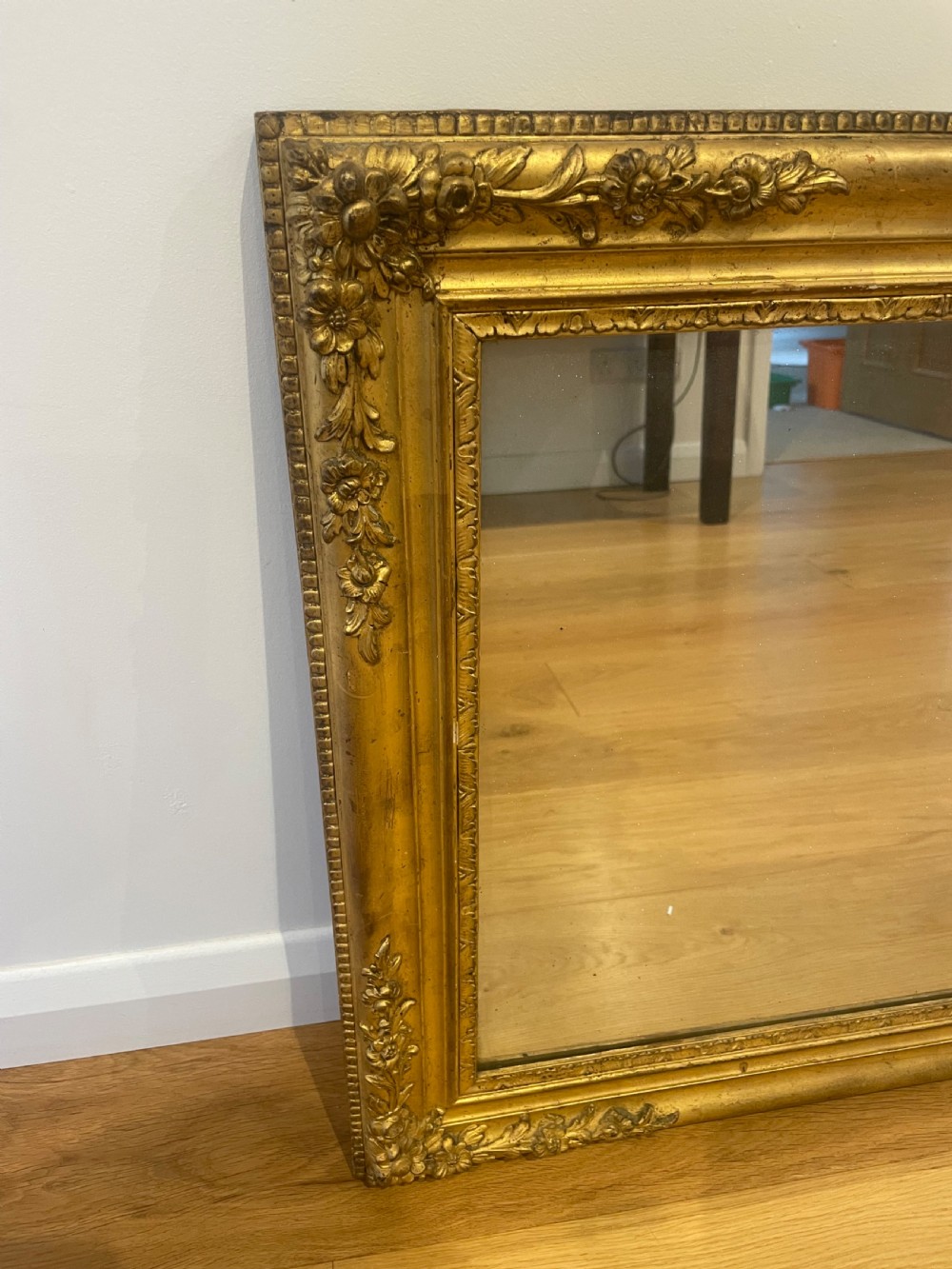 Small antique gilt mirror with floral decoration  View V