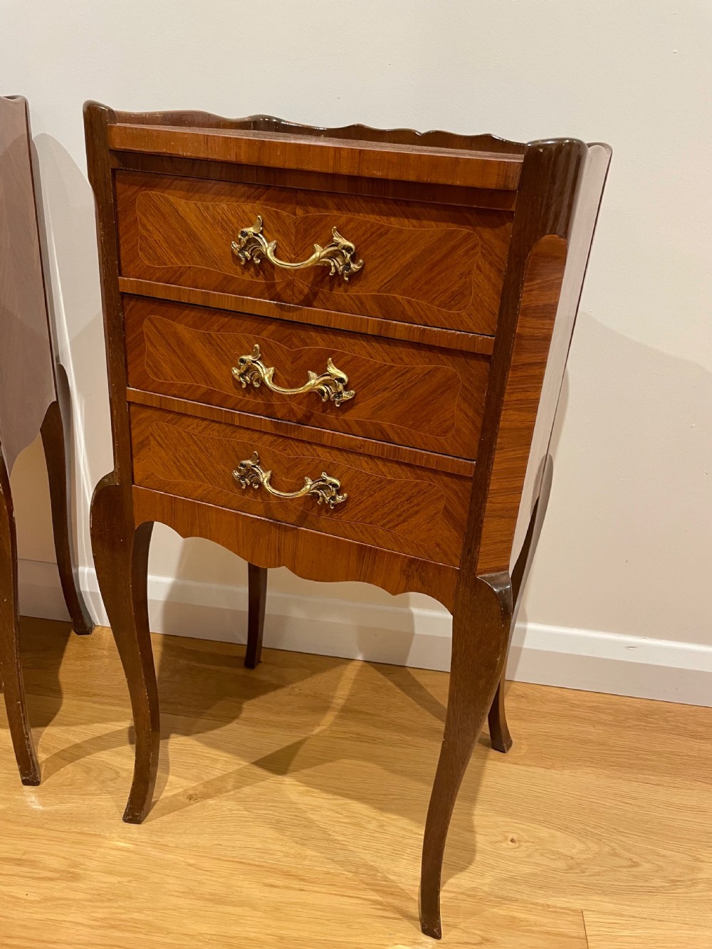 Pair of king wood and mahogany bedside cabinets  View II