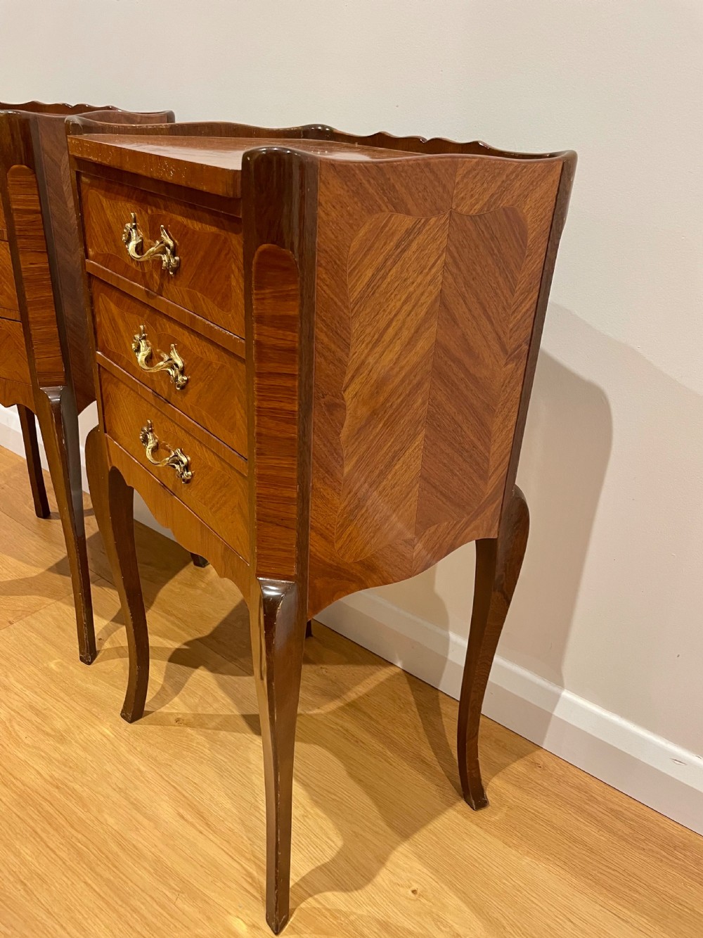 Pair of king wood and mahogany bedside cabinets  View III