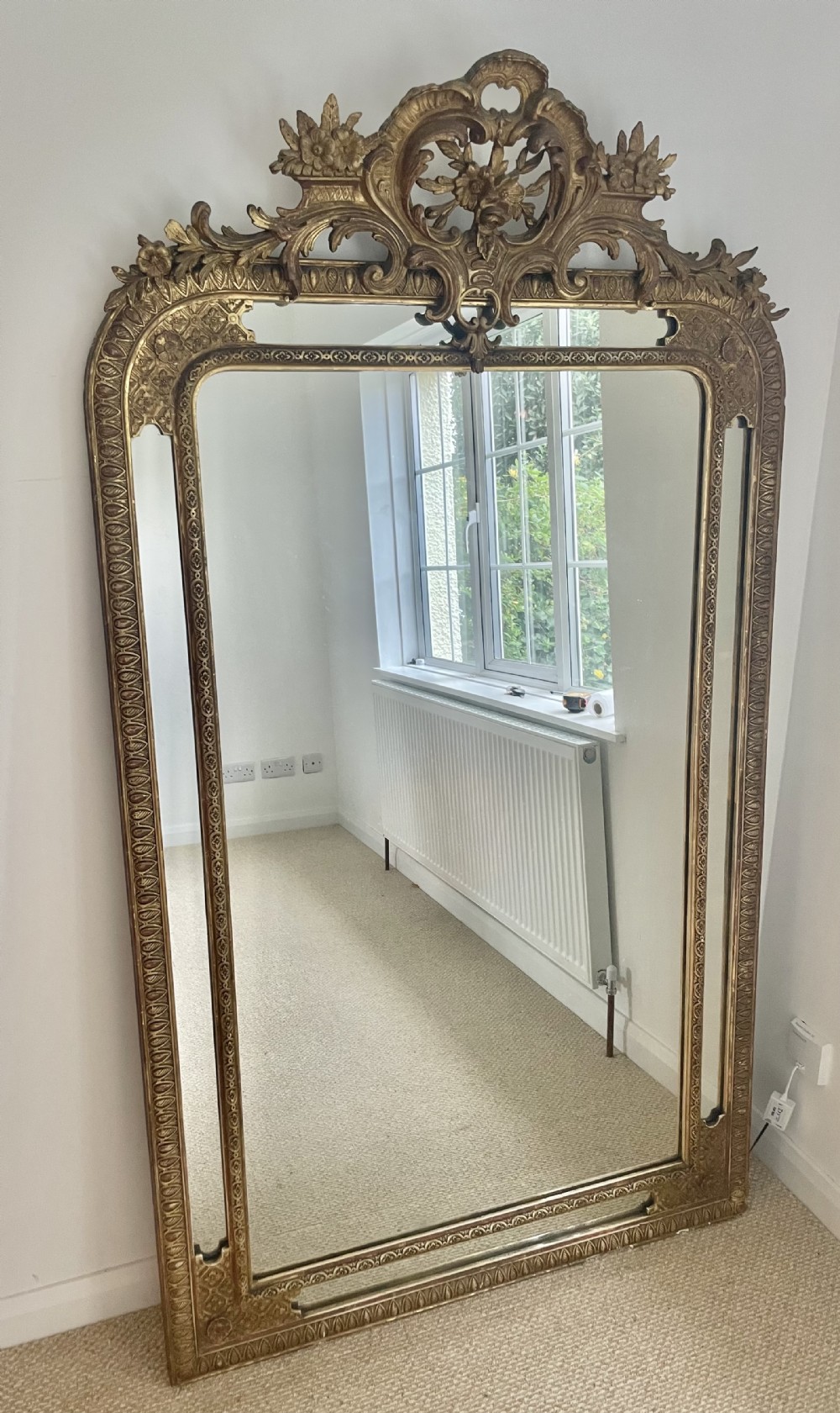 Antique floral crested overmantle mirror 