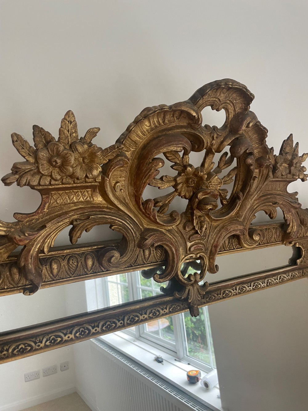 Antique floral crested overmantle mirror  View III