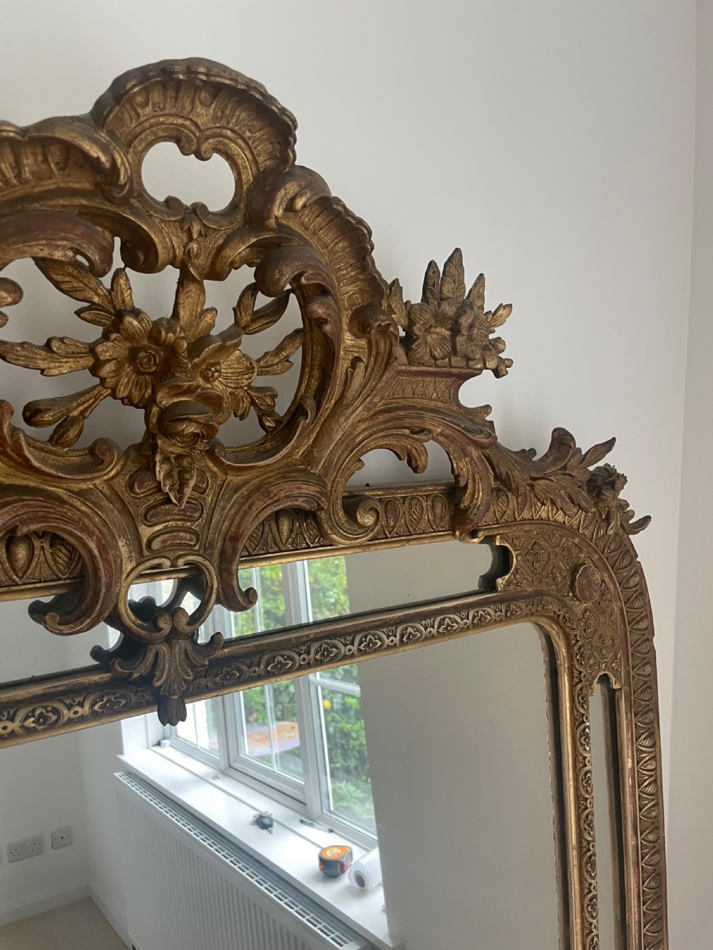 Antique floral crested overmantle mirror  View IV