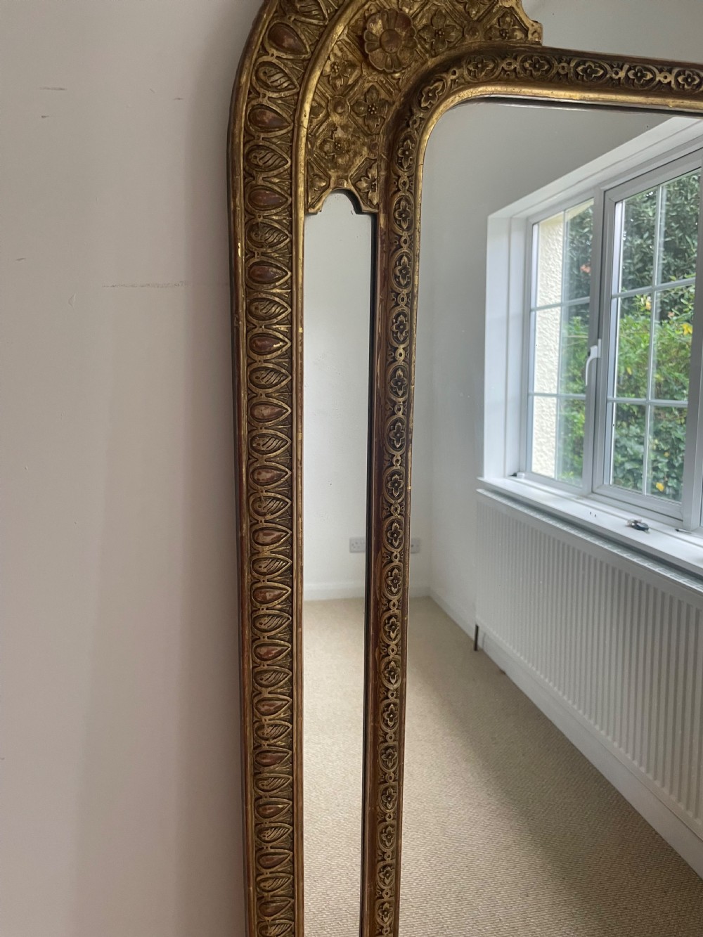 Antique floral crested overmantle mirror  View V