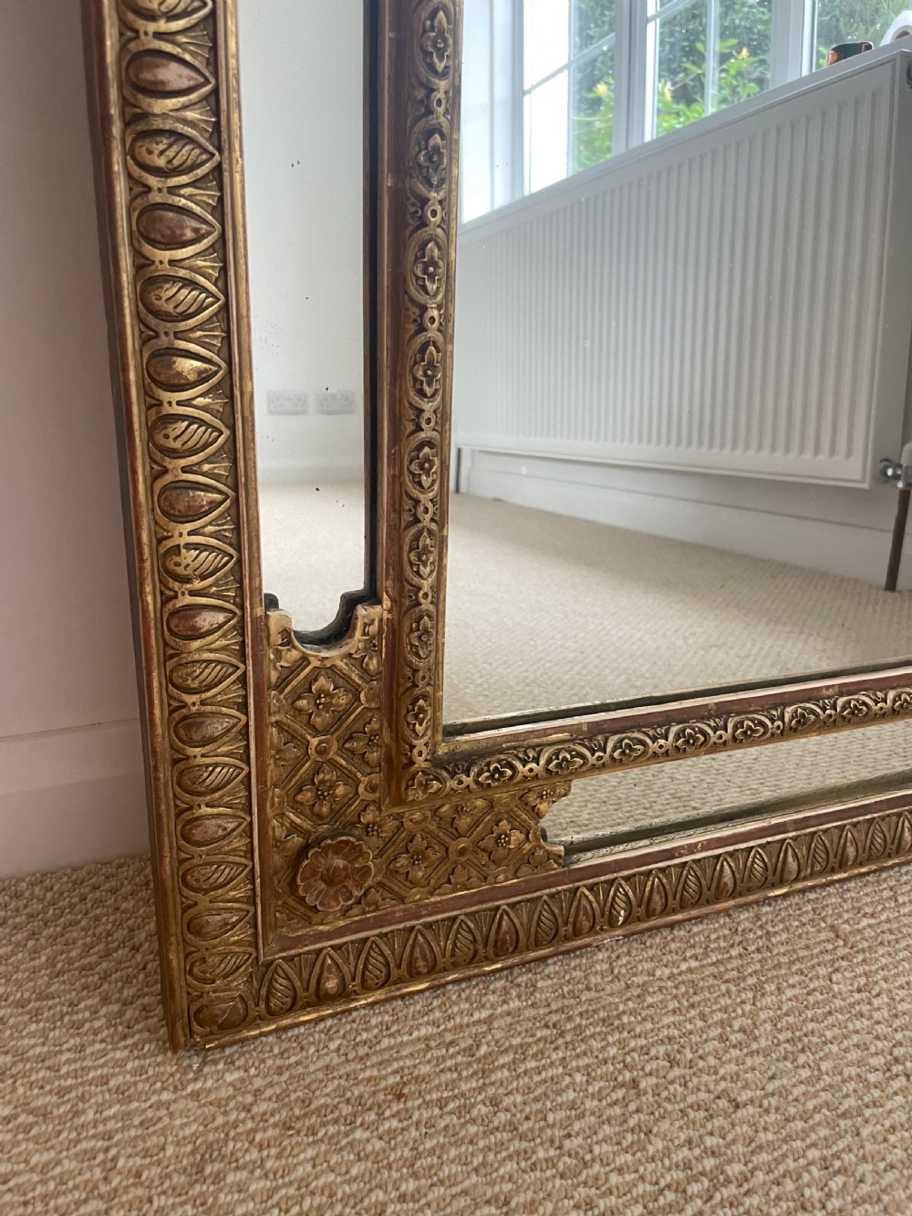 Antique floral crested overmantle mirror  View VI