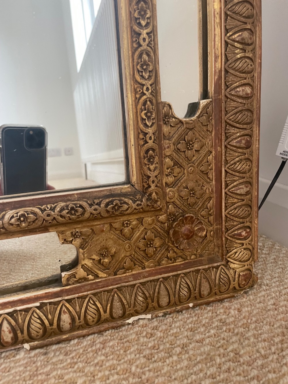 Antique floral crested overmantle mirror  View VII