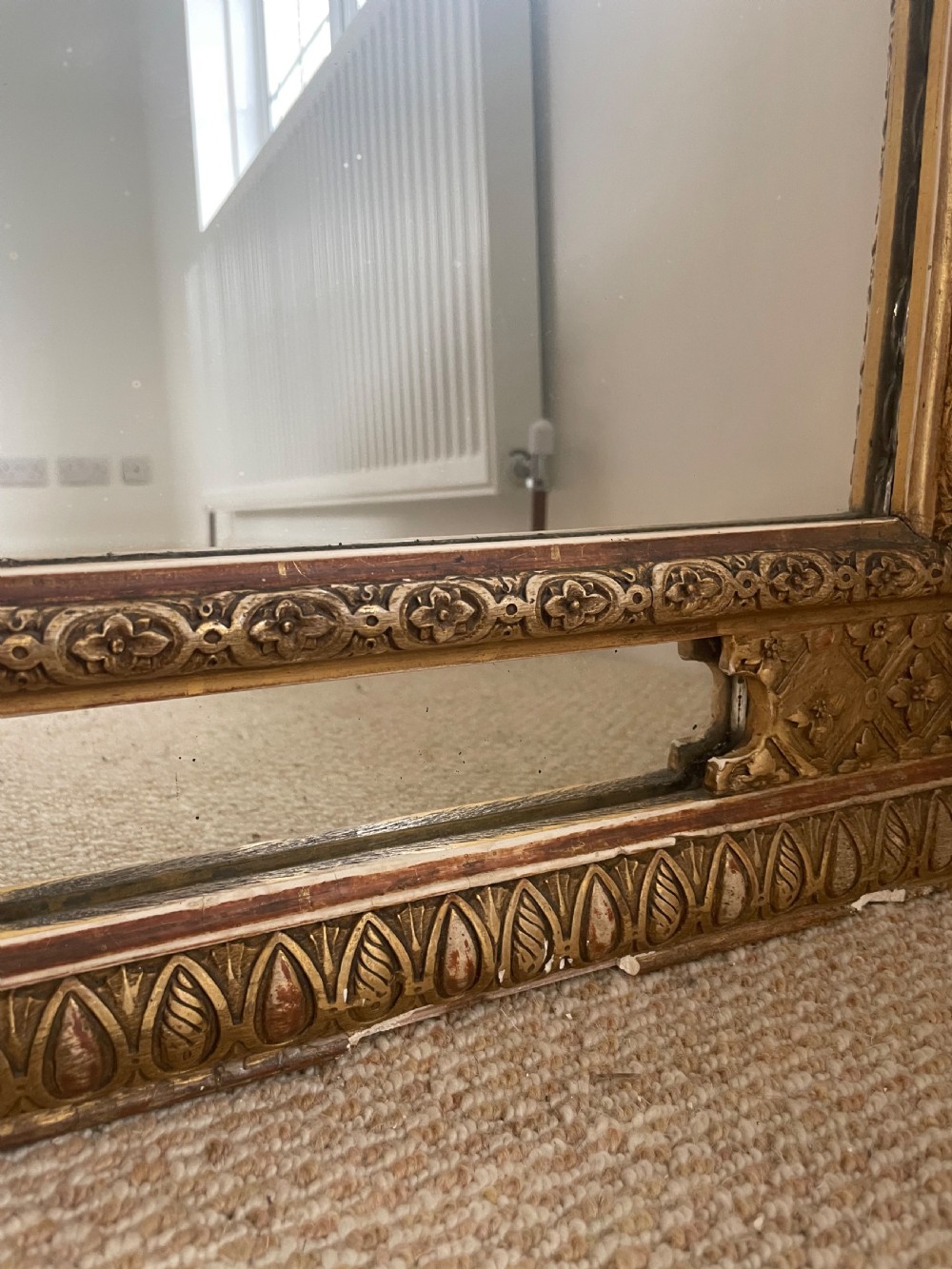 Antique floral crested overmantle mirror  View VIII