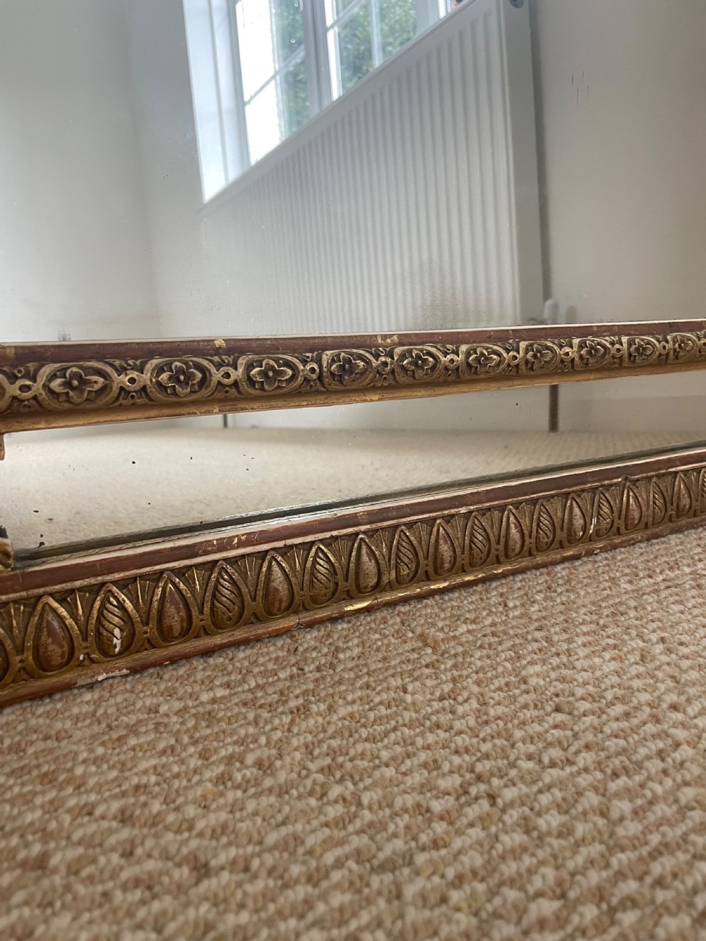 Antique floral crested overmantle mirror  View IX