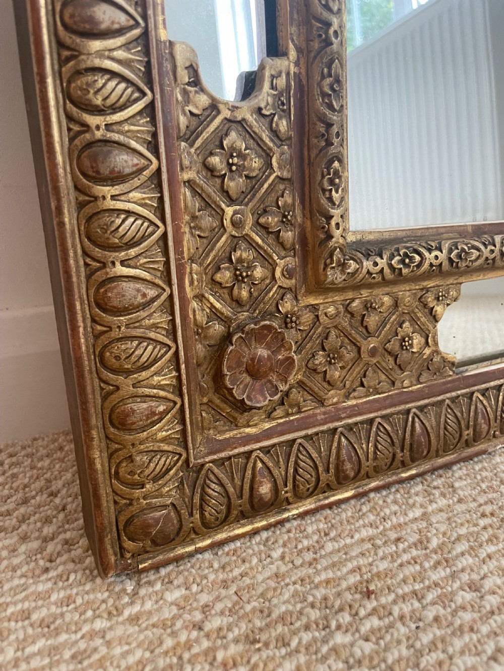 Antique floral crested overmantle mirror  View X