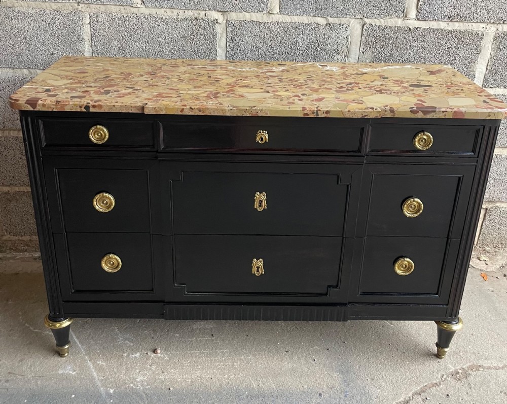 19th century ebonised commode / chest of drawers 
