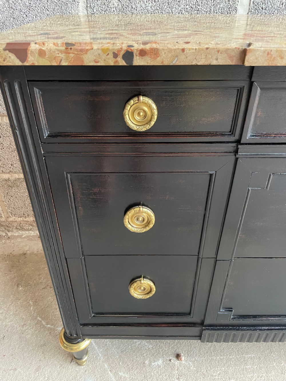 19th century ebonised commode / chest of drawers  View III
