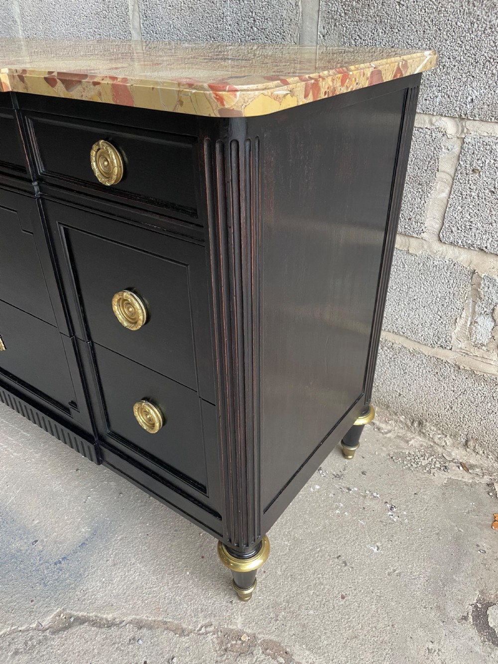 19th century ebonised commode / chest of drawers  View V