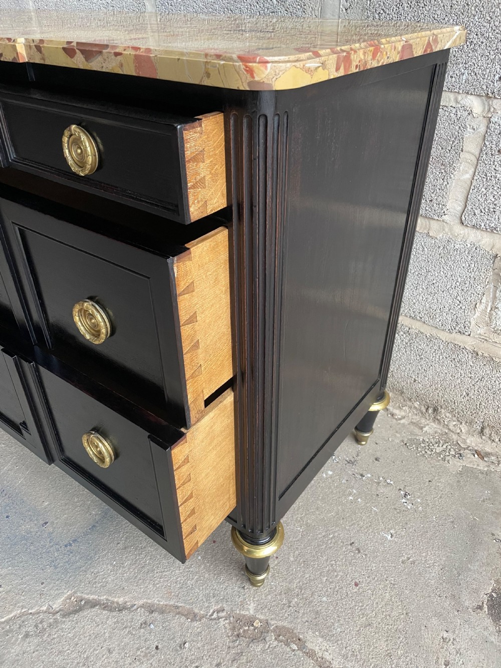 19th century ebonised commode / chest of drawers  View X