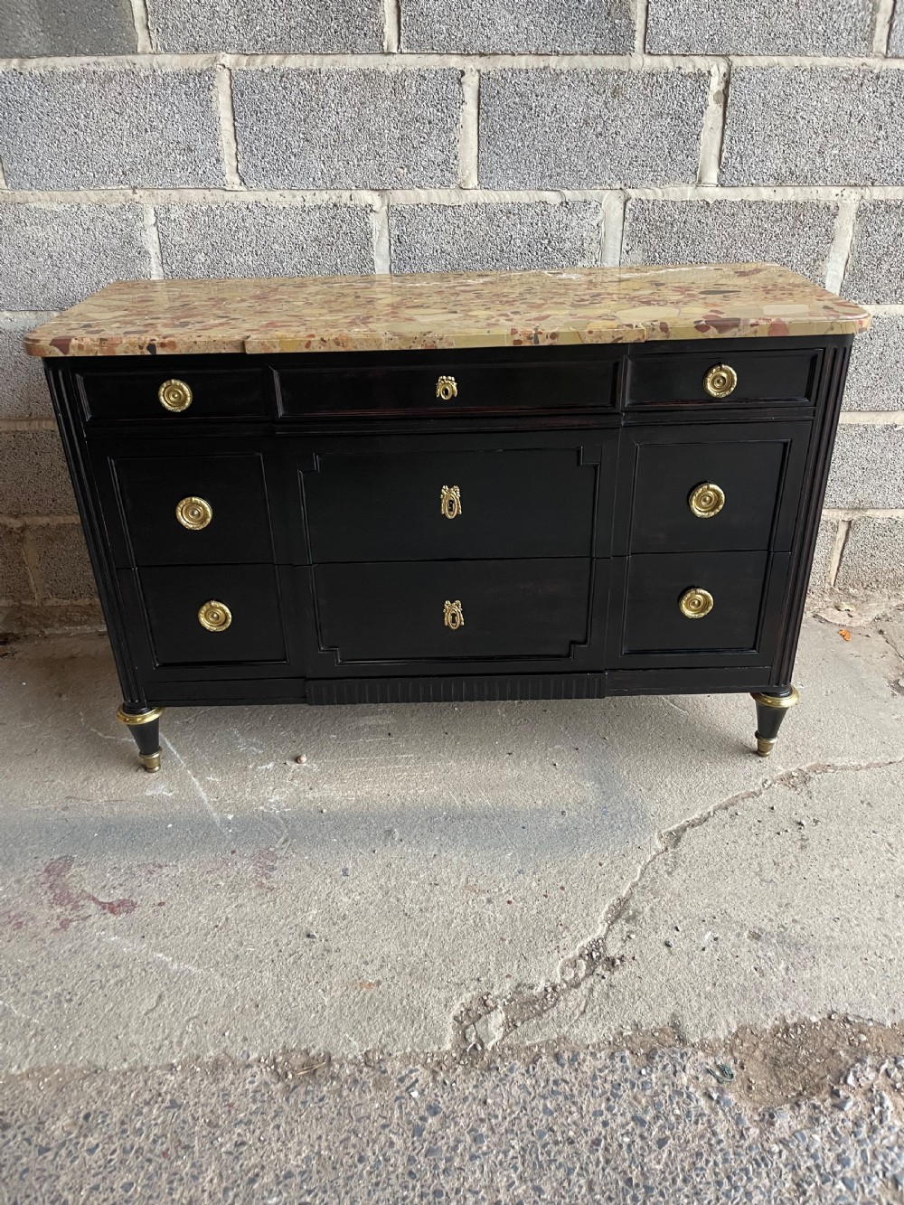 19th century ebonised commode / chest of drawers  View XIII