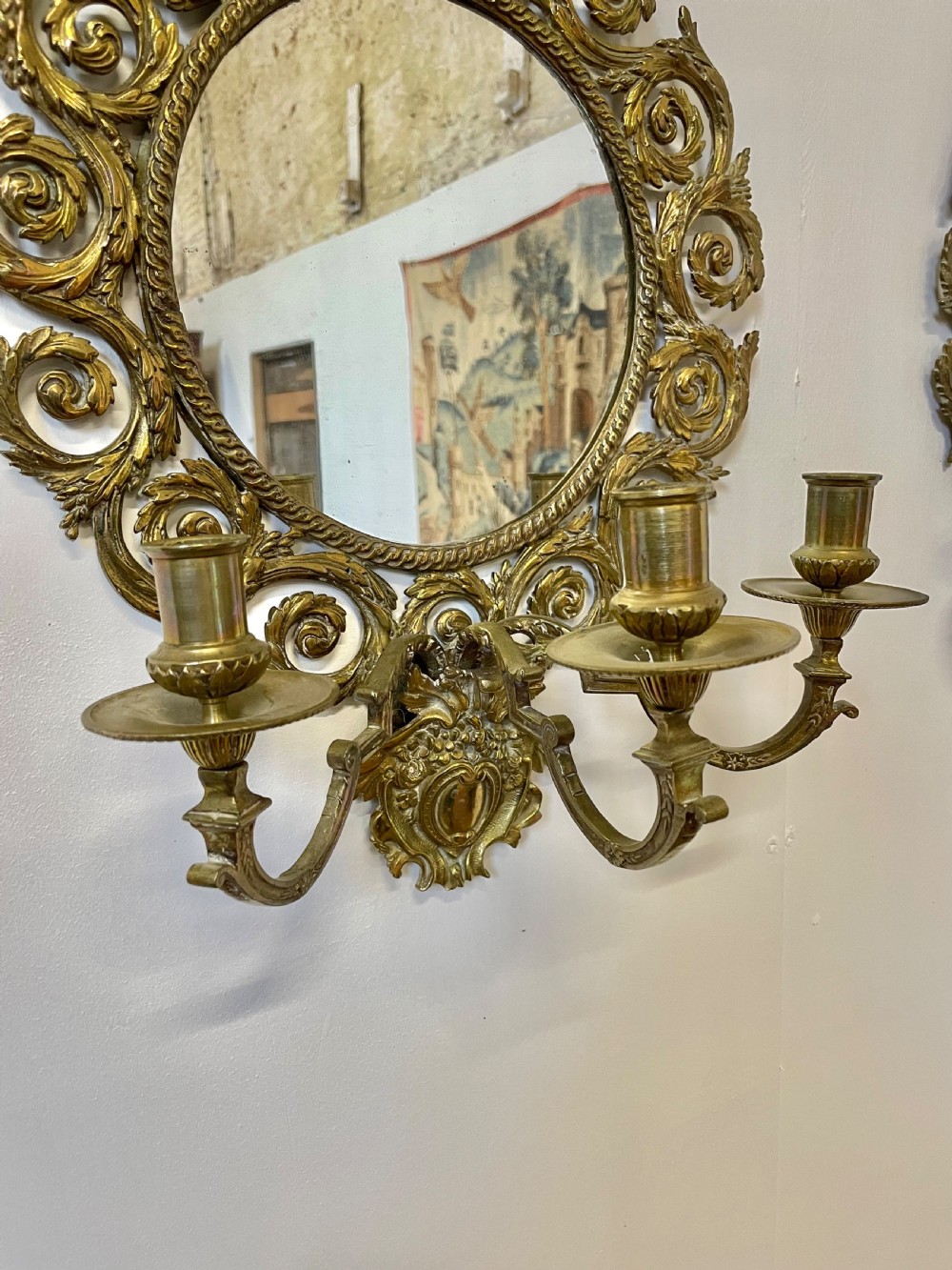 Pair of brass Girandole mirrors  View III