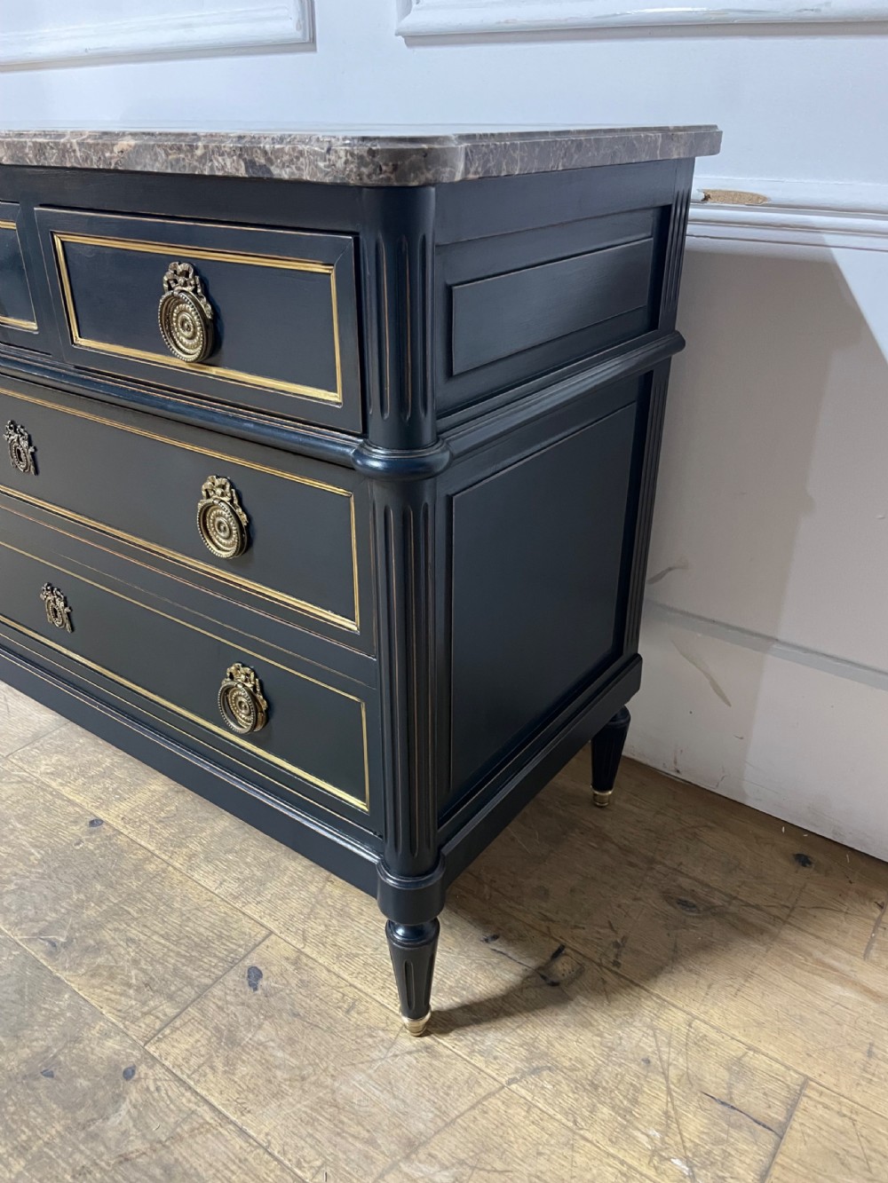 Painted French commode / chest of drawers /dark blue  View II