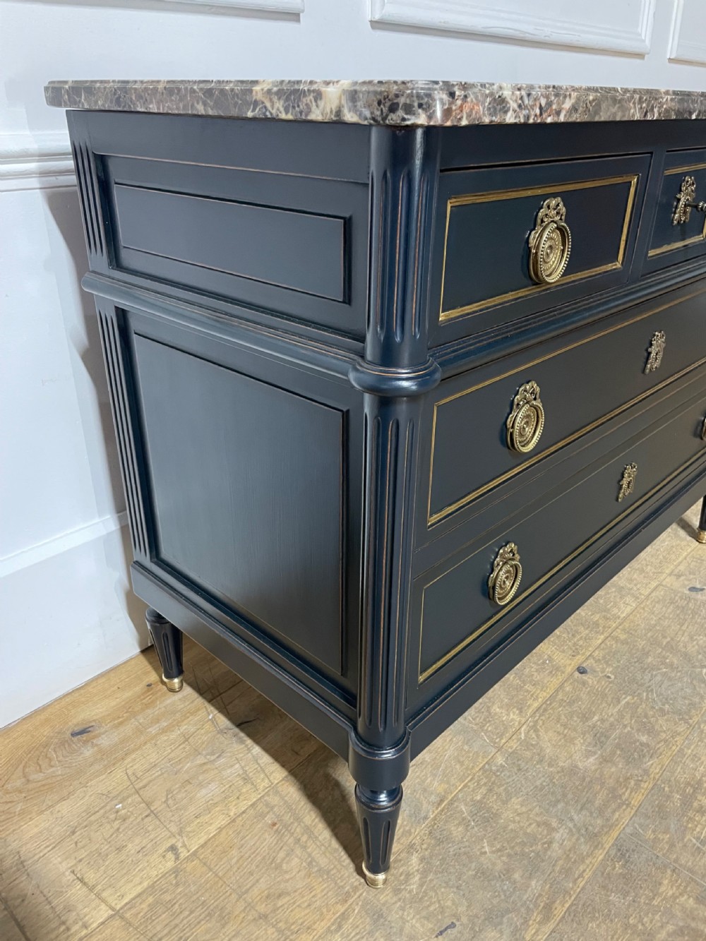 Painted French commode / chest of drawers /dark blue  View III