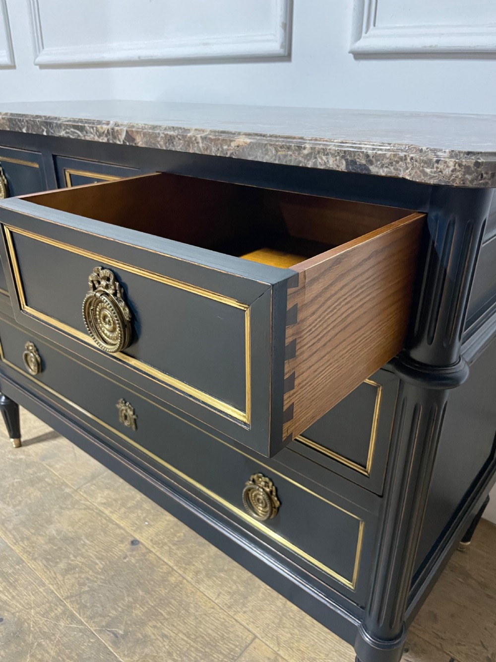 Painted French commode / chest of drawers /dark blue  View V