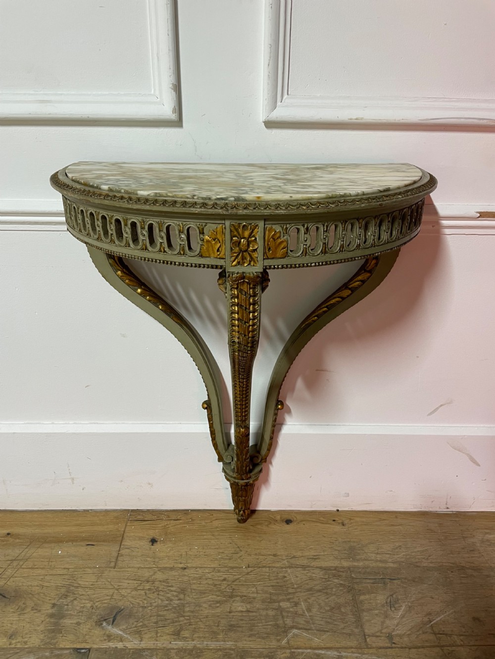 Louis XVI style painted Demi lune console table 
