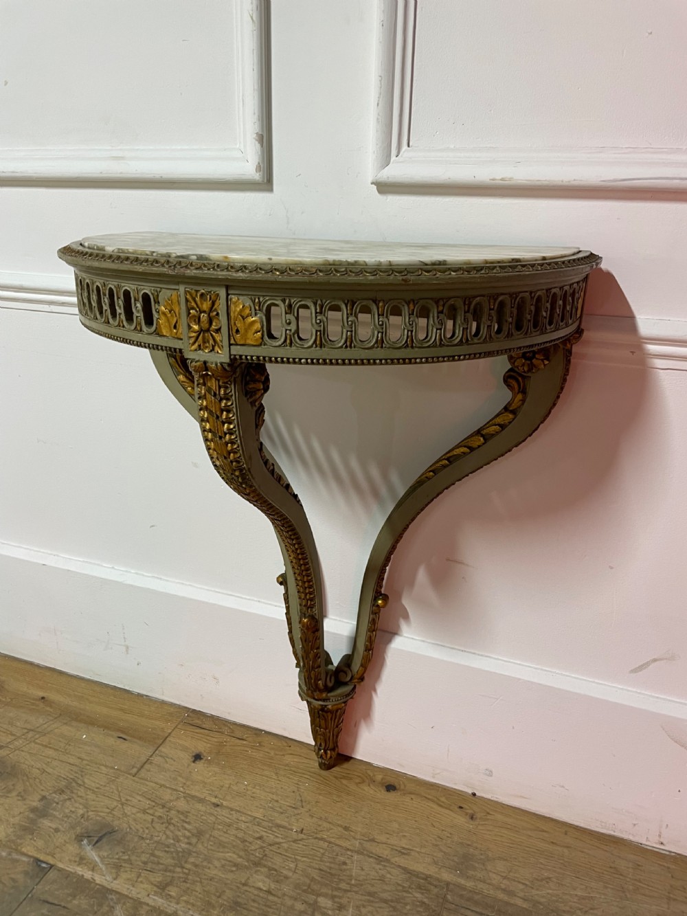 Louis XVI style painted Demi lune console table  View II
